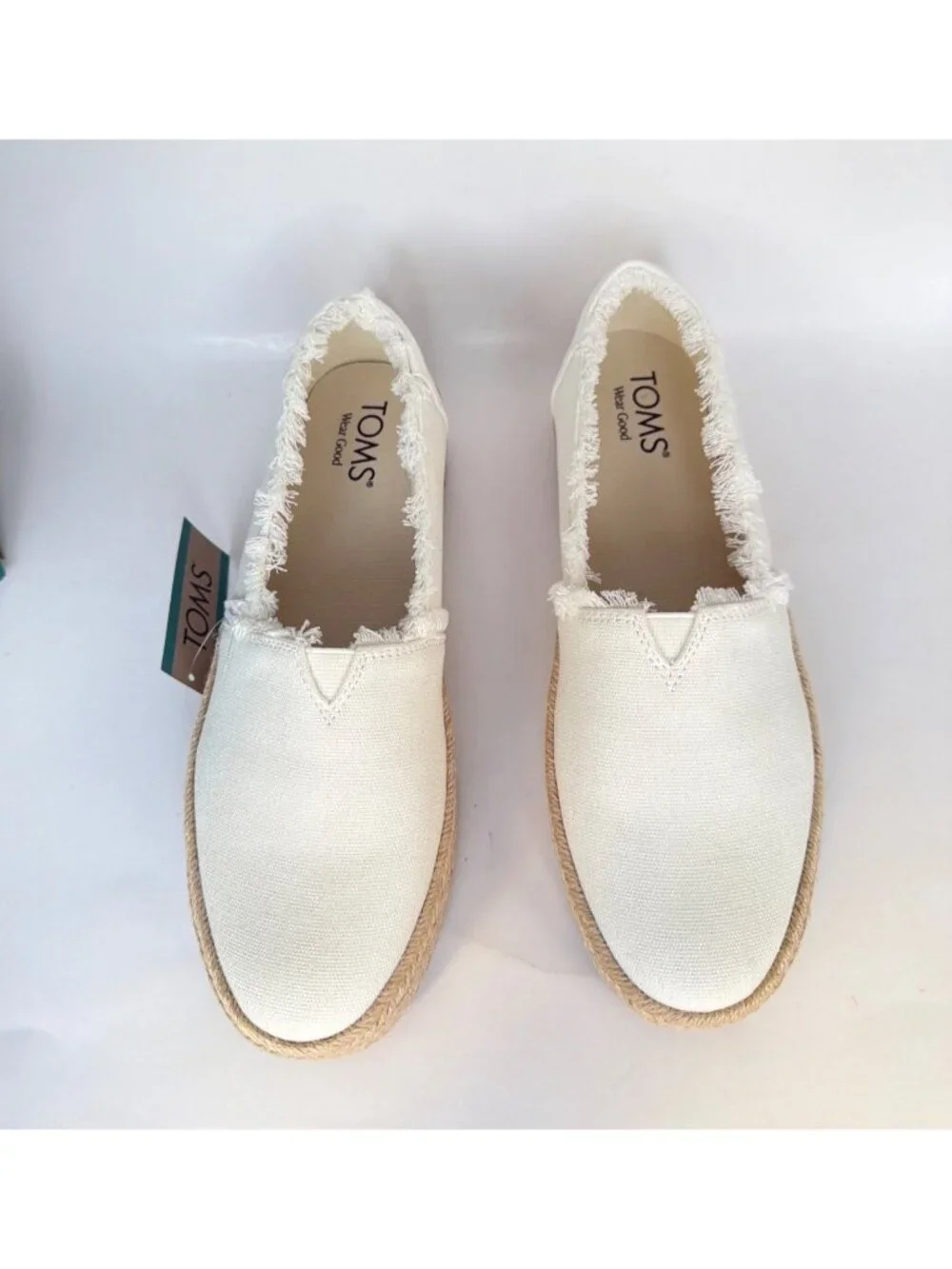 TOMS Valencia Platforms Espadrille White Canvas Women Size 8